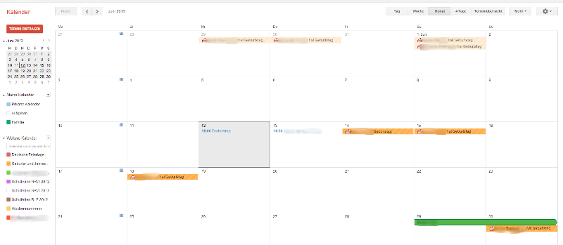 Übersicht des Google Kalenders