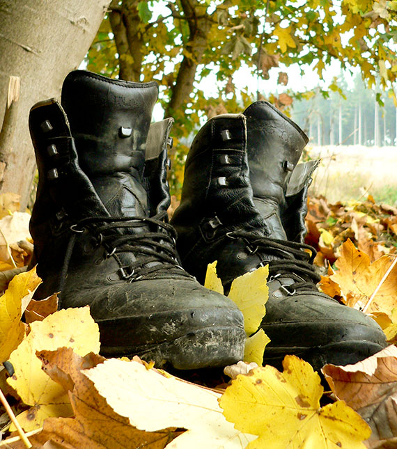 Wanderschuhe im Herbstlaub